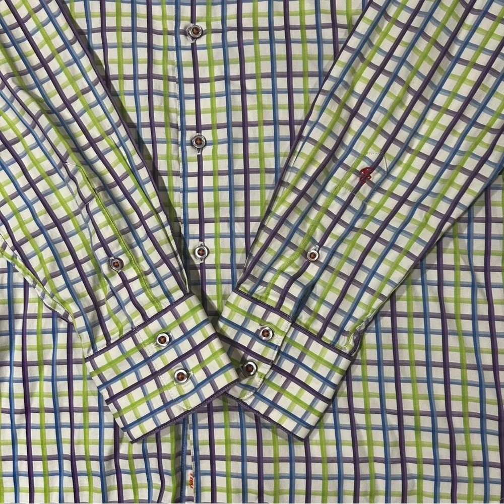 Mens Robert Graham Purple/Green/Blue Plaid Long Sleeve Dress Shirt Size Small - Picture 2 of 11